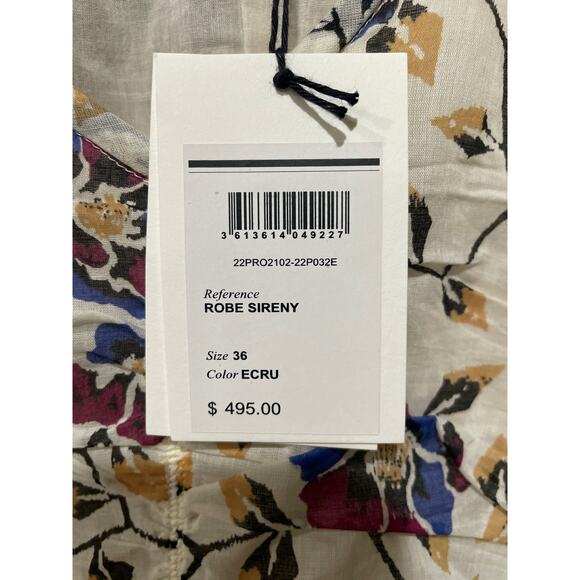 Isabel‎ Marant Étoile Sireny Puff-Sleeve Ruched Floral Cotton Mini Dress Size 4 - Picture 9 of 9